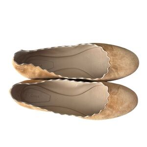 Chloe Tan Suede Scalloped Lauren Ballet Flats 41.5